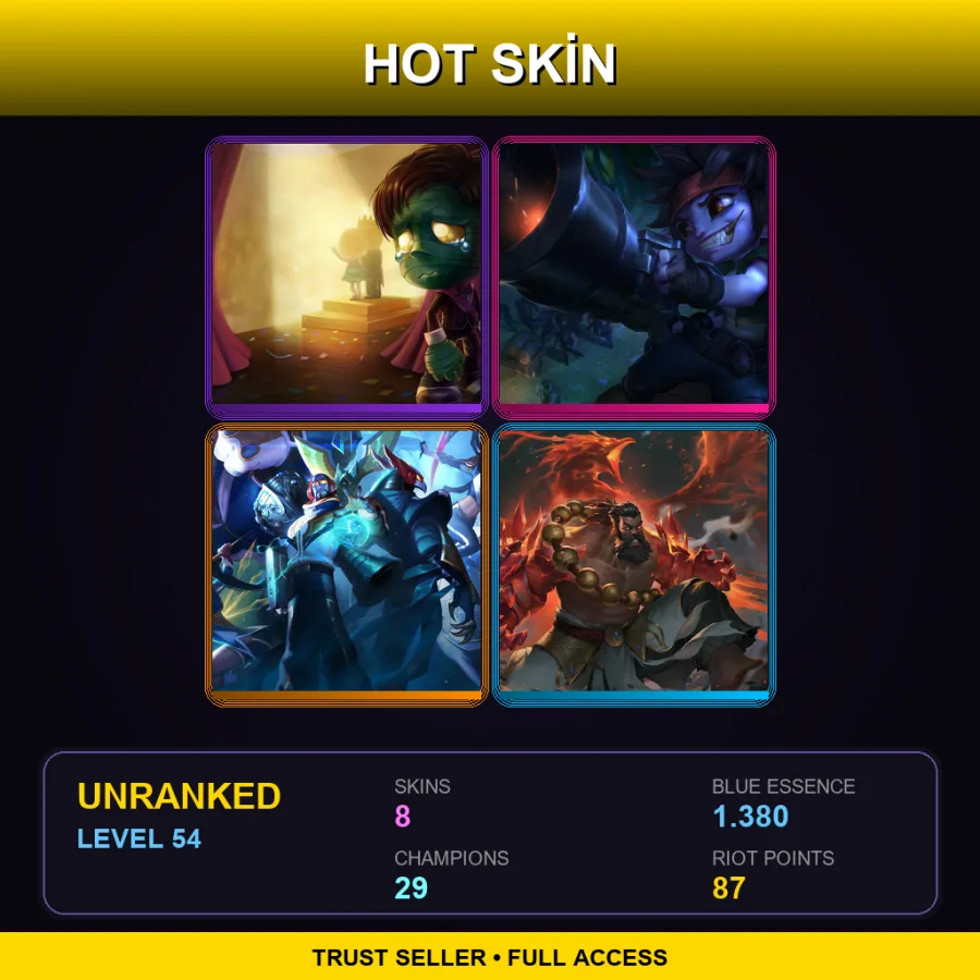 LAN | Almost-Prom King Amumu | Guerilla Tristana | SKT T1 Elise | Spirit Guard Udyr | 8 Skin | 29 Champ | Lv54