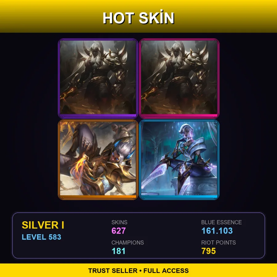 OCE | Lv583 | Silver I | 627 Skin | 181 Champ — LoL account