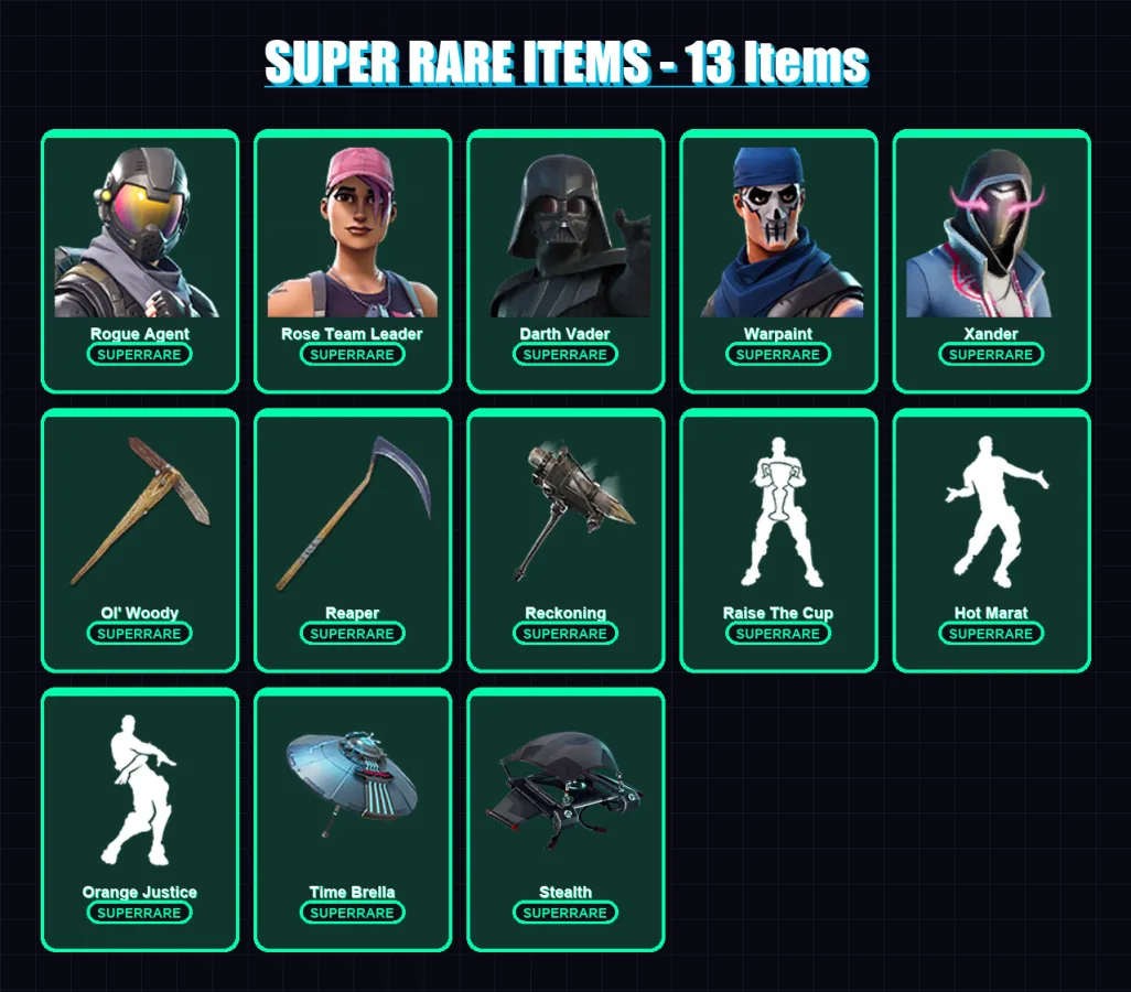 [PC/XBOX/PSN] | Rogue Agent | Rose Team Leader | Darth Vader | Warpaint | Xander | 431 skin | 444 pickaxe | 302 emote | 295 glider | Lv3945