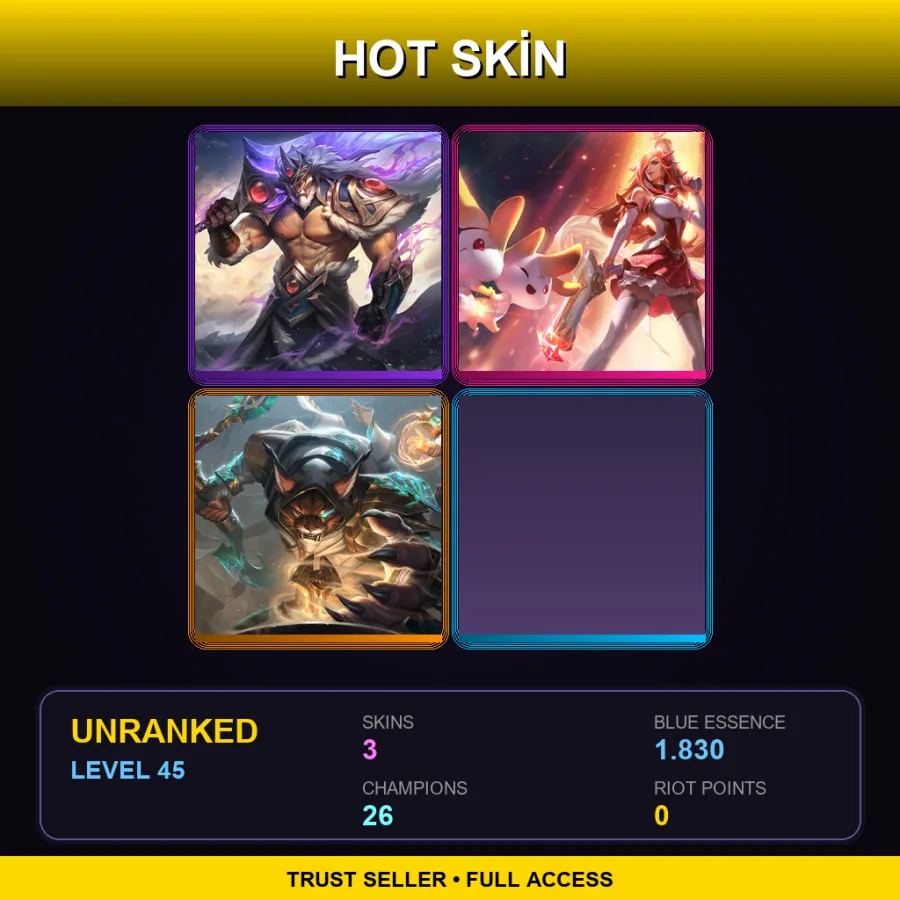 LAS | Lv45 | Unranked | 3 Skin | 26 Champ — LoL account