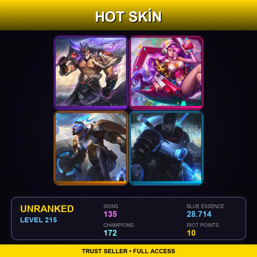 BR | Lv215 | Unranked | 135 Skin | 172 Champ — LoL account