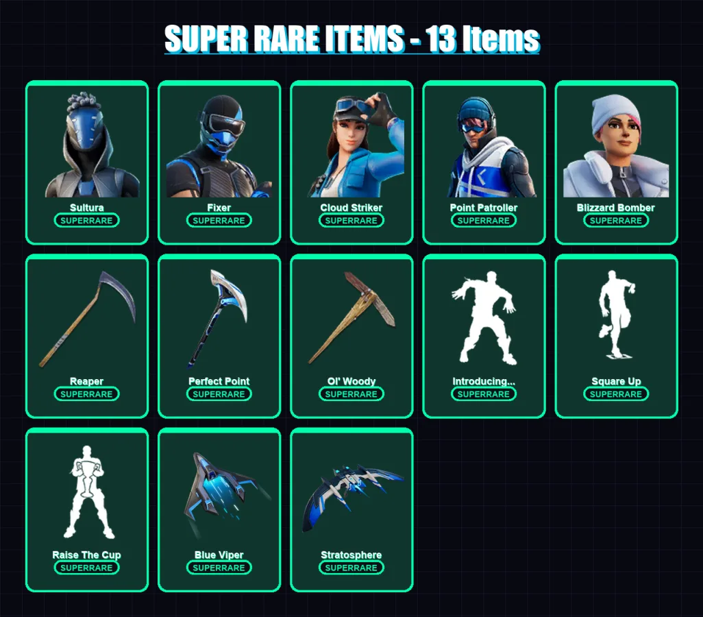[PC/XBOX] | Sultura | Fixer | Cloud Striker | Point Patroller | Blizzard Bomber | 139 skin | 154 pickaxe | 141 emote | 116 glider | Lv1474
