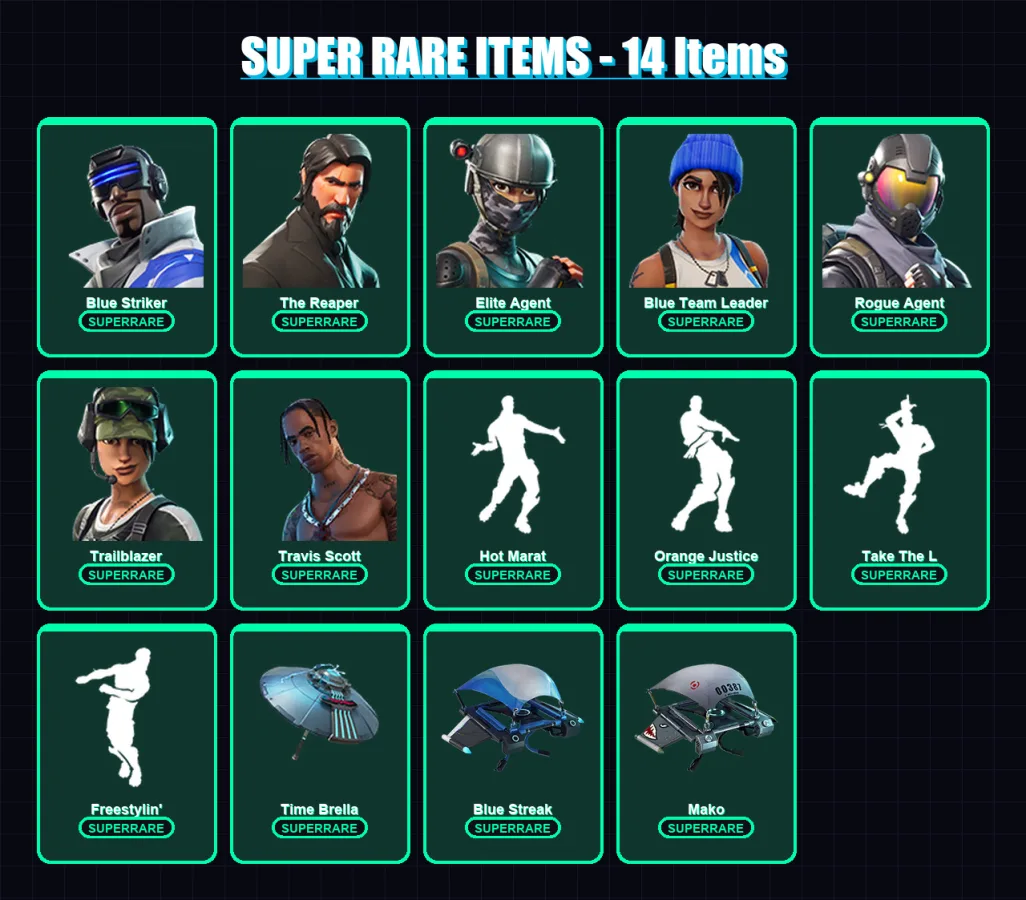 [PC/XBOX] | Blue Striker | The Reaper | Elite Agent | Blue Team Leader | Rogue Agent | 55 skin | 55 pickaxe | 63 emote | 53 glider | Lv827