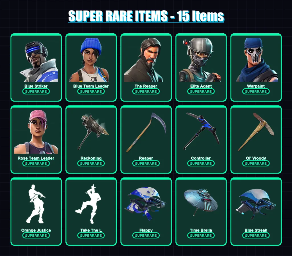 [PS4/PS5/XBOX/PC] | Blue Striker | Blue Team Leader | The Reaper | Elite Agent | Warpaint | 36 skin | 31 pickaxe | 32 emote | 31 glider | Lv431