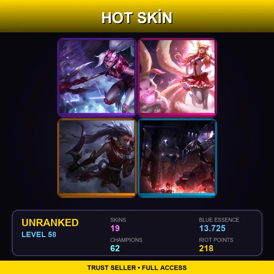 OCE | Lv58 | Unranked | 19 Skin | 62 Champ — LoL account