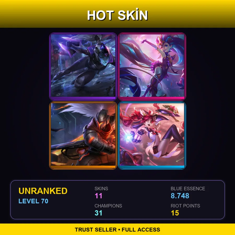 EUW | Lv70 | Unranked | 11 Skin | 31 Champ — LoL account