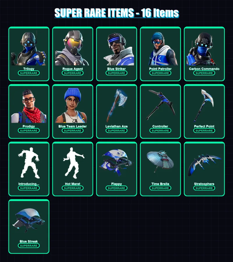 [PC/XBOX] | Trilogy | Rogue Agent | Blue Striker | Point Patroller | Carbon Commando | 17 skin | 21 pickaxe | 23 emote | 30 glider | Lv478 — Fortnite account