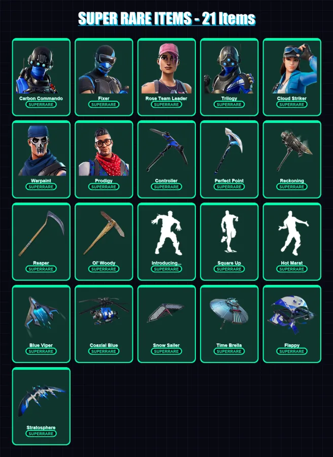 [PC] | Carbon Commando | Fixer | Rose Team Leader | Trilogy | Cloud Striker | 164 skin | 188 pickaxe | 197 emote | 165 glider | Lv2524
