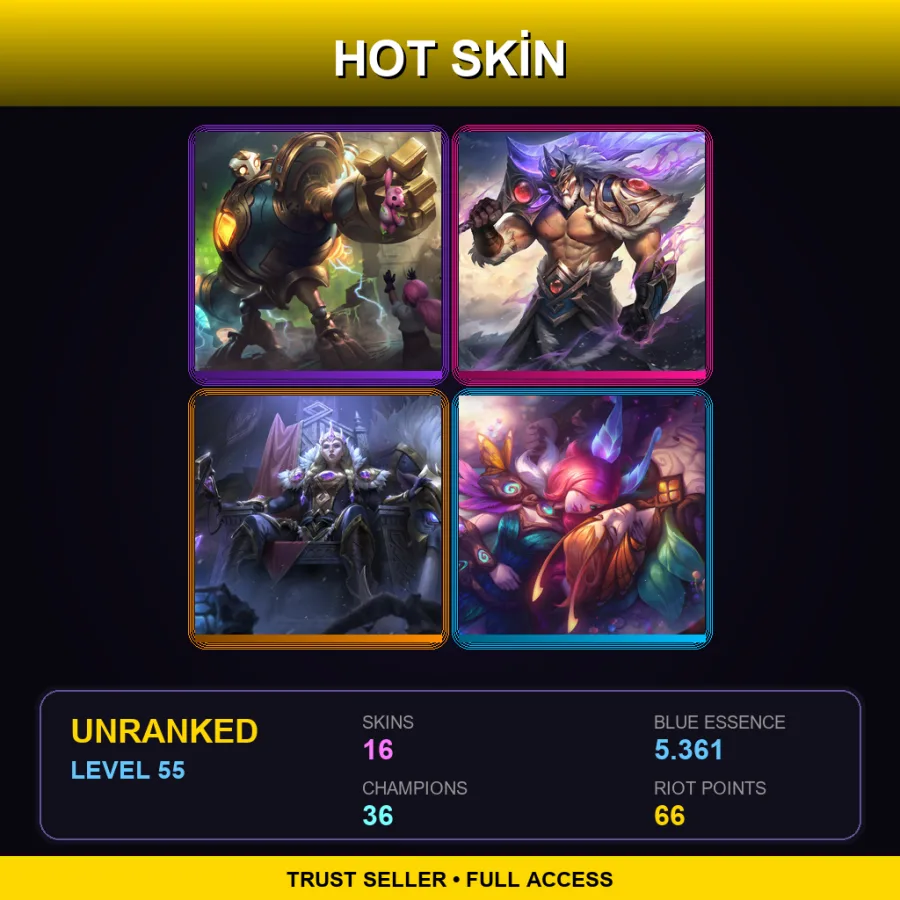 EUW | Lv55 | Unranked | 16 Skin | 36 Champ