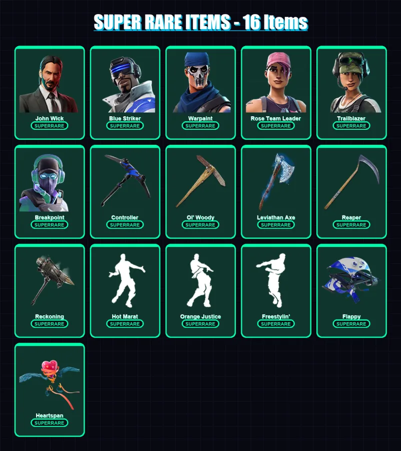 [PC/XBOX/PSN] | John Wick | Blue Striker | Warpaint | Rose Team Leader | Trailblazer | 220 skin | 265 pickaxe | 209 emote | 206 glider | Lv3945 — Fortnite account