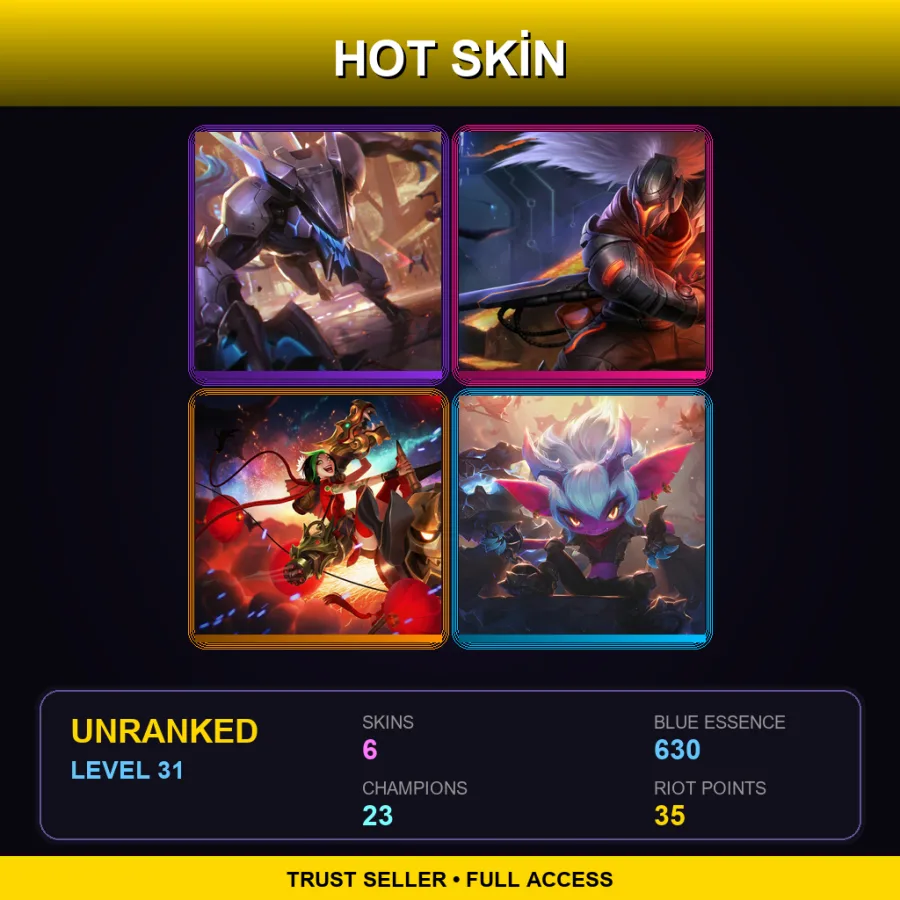LAN | Lv31 | Unranked | 6 Skin | 23 Champ — LoL account