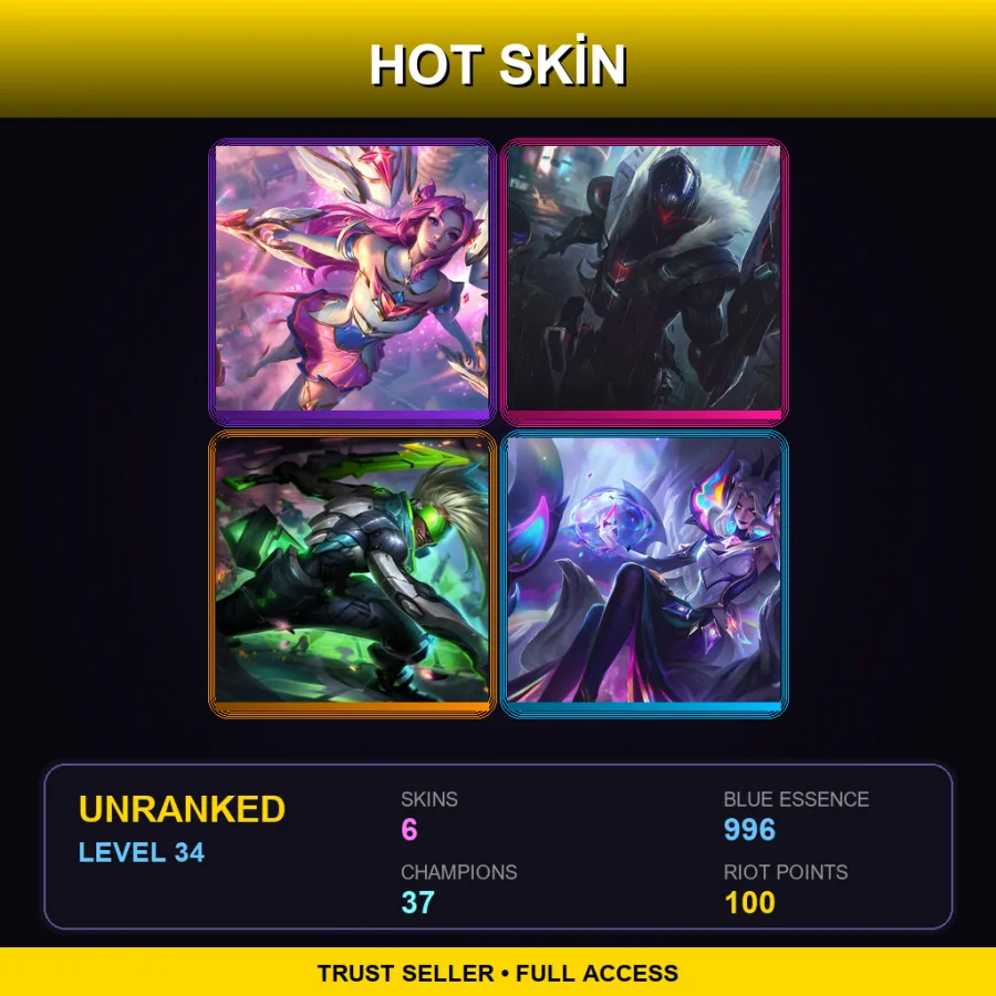 LAN | Lv34 | Unranked | 6 Skin | 37 Champ — LoL account
