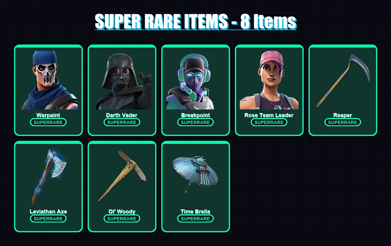 [PC] | Warpaint | Darth Vader | Breakpoint | Rose Team Leader | Kymera | 242 skin | 256 pickaxe | 178 emote | 186 glider | Lv3398