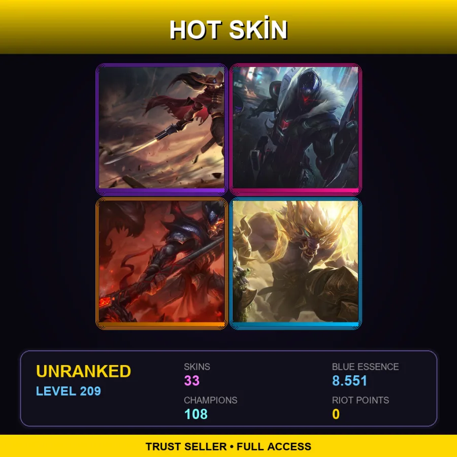 LAN | Lv209 | Unranked | 33 Skin | 108 Champ — LoL account