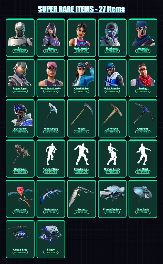 [PC] | Eon | Glow | World Warrior | Breakpoint | Warpaint | 613 skin | 505 pickaxe | 497 emote | 269 glider | Lv3080
