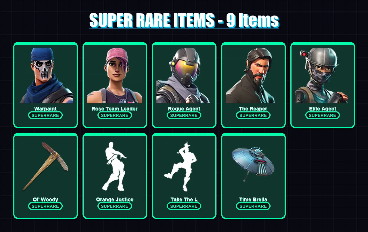 [PC/PSN] | Warpaint | Rose Team Leader | Rogue Agent | The Reaper | Elite Agent | 89 skin | 104 pickaxe | 98 emote | 95 glider | Lv1314