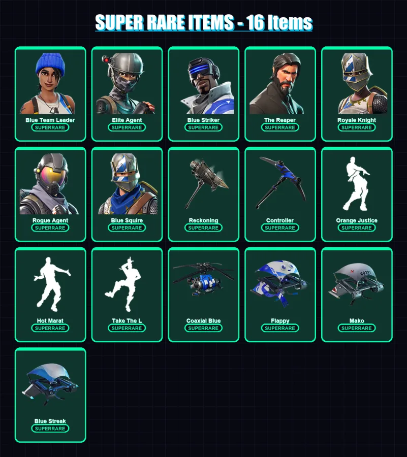 [PS4/PS5/XBOX/PC] | Blue Team Leader | Elite Agent | Blue Striker | The Reaper | Royale Knight | 68 skin | 42 pickaxe | 80 emote | 46 glider | Lv618