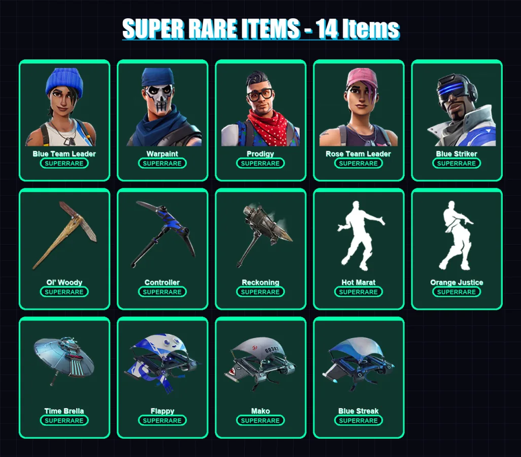 [PS4/PS5/XBOX/PC] | Blue Team Leader | Warpaint | Prodigy | Rose Team Leader | Blue Striker | 27 skin | 30 pickaxe | 33 emote | 38 glider | Lv551 — Fortnite account