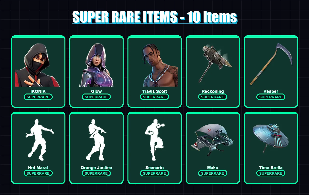 [PC] | IKONIK | Glow | Travis Scott | Luxe | Hybrid | 150 skin | 107 pickaxe | 112 emote | 105 glider | Lv1852