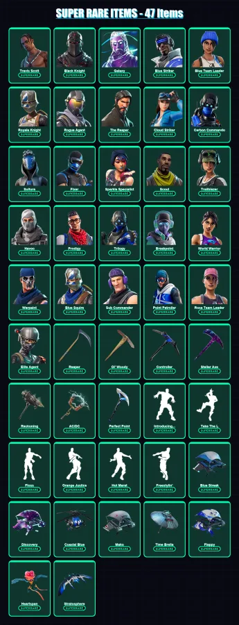 [PS4/PS5/XBOX/PC] | Travis Scott | Black Knight | Galaxy | Blue Striker | Blue Team Leader | 165 skin | 155 pickaxe | 137 emote | 143 glider | Lv173