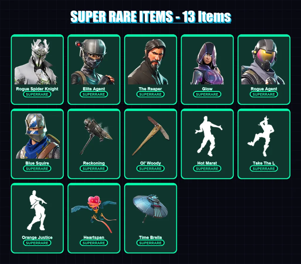 [PC/XBOX/PSN] | Rogue Spider Knight | Elite Agent | The Reaper | Glow | Rogue Agent | 122 skin | 195 pickaxe | 151 emote | 159 glider | Lv2853 — Fortnite account