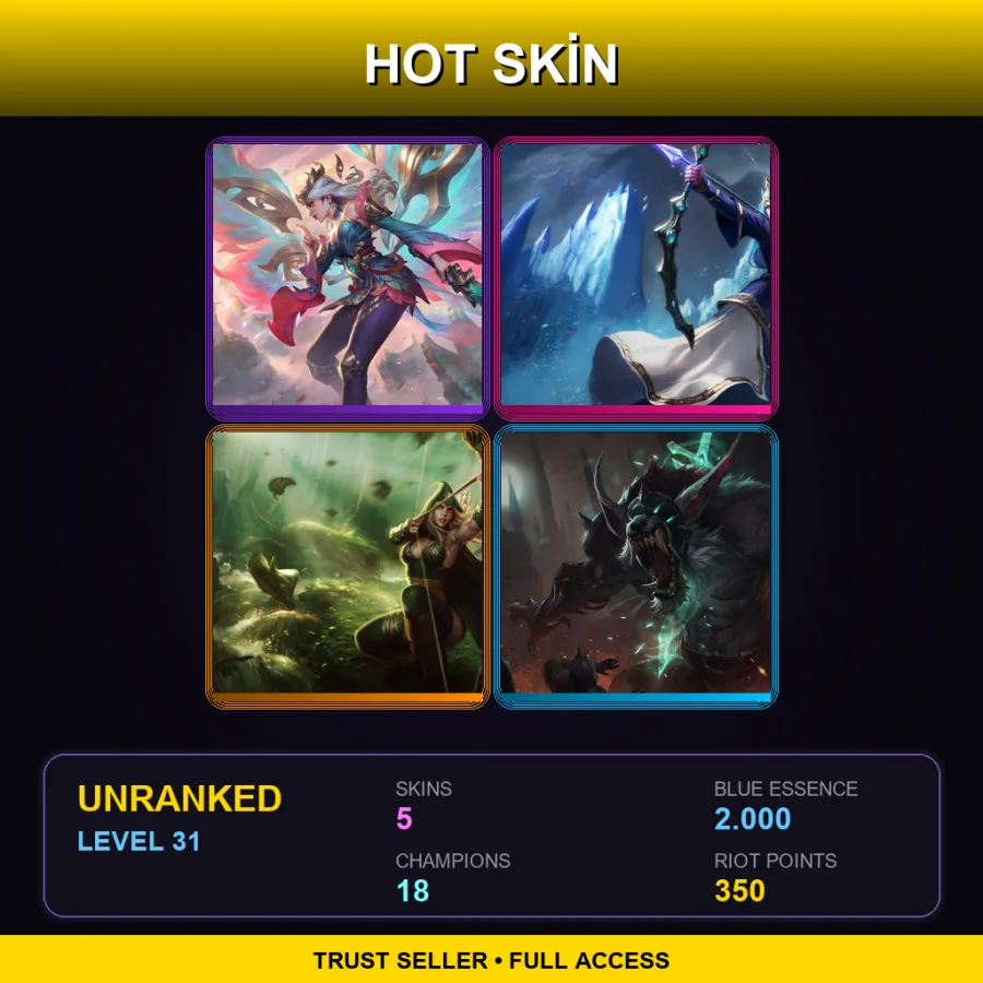 EUW | Lv31 | Unranked | 5 Skin | 18 Champ