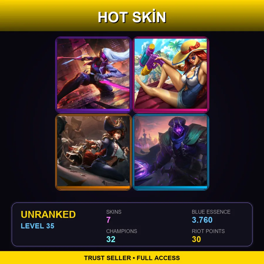 EUNE | Lv35 | Unranked | 7 Skin | 32 Champ — LoL account