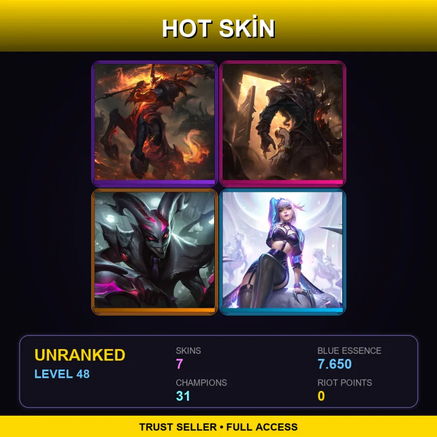LAN | Lv48 | Unranked | 7 Skin | 31 Champ — LoL account