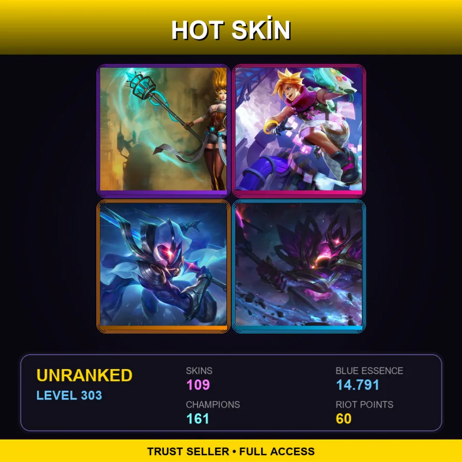EUW | Hextech Janna | Arcade Ezreal | Cosmic Blade Master Yi | Dark Star Mordekaiser | 109 Skin | 161 Champ | Lv303