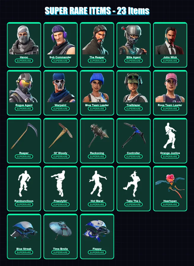 [PS4/PS5/XBOX/PC] | Havoc | Sub Commander | The Reaper | Elite Agent | John Wick | 178 skin | 160 pickaxe | 166 emote | 152 glider | Lv2823