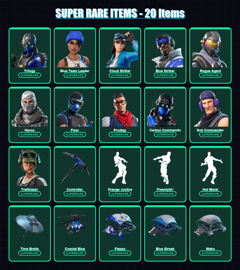 [PS4/PS5/XBOX/PC] | Trilogy | Blue Team Leader | Cloud Striker | Blue Striker | Rogue Agent | 75 skin | 73 pickaxe | 100 emote | 80 glider | Lv1044