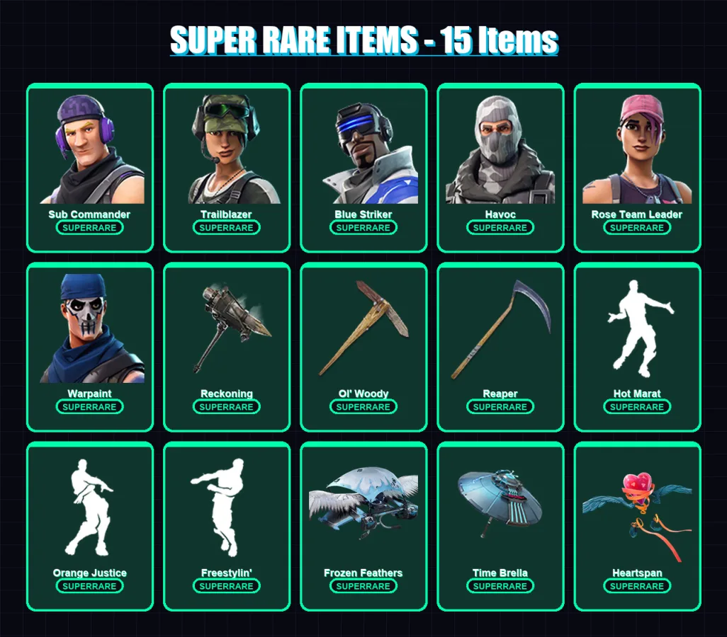 [PC/XBOX] | Sub Commander | Trailblazer | Blue Striker | Havoc | Rose Team Leader | 65 skin | 68 pickaxe | 65 emote | 78 glider | Lv840