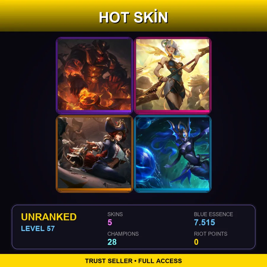 LAN | Lv57 | Unranked | 5 Skin | 28 Champ — LoL account