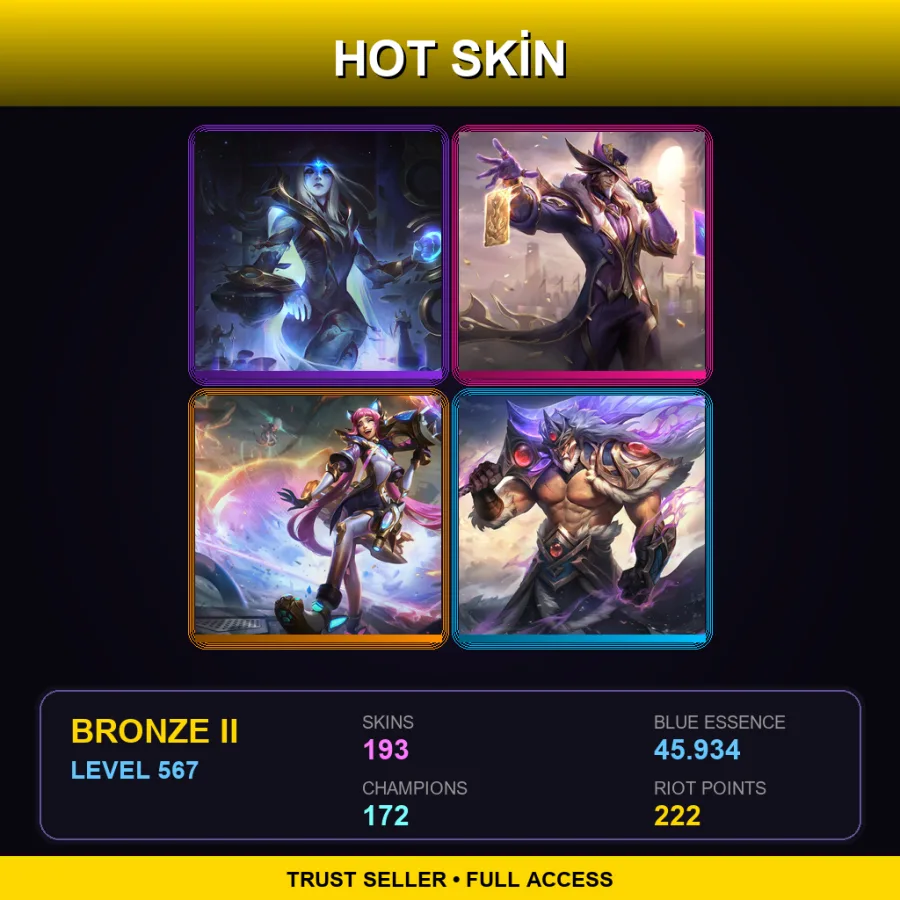 EUW | Lv567 | Bronze II | 193 Skin | 172 Champ — LoL account