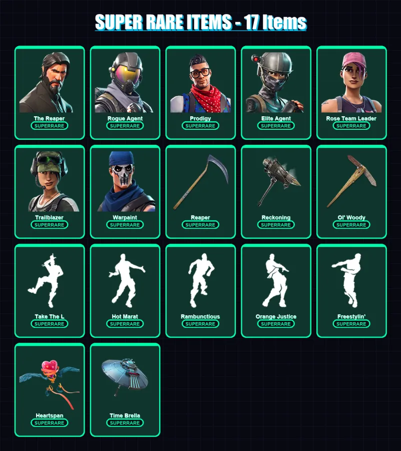 [PS4/PS5/XBOX/PC] | The Reaper | Rogue Agent | Prodigy | Elite Agent | Rose Team Leader | 83 skin | 64 pickaxe | 69 emote | 72 glider | Lv939