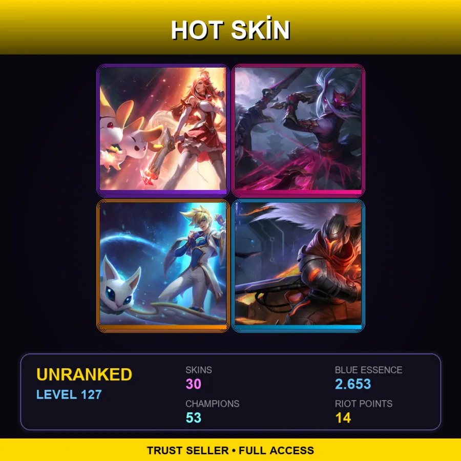 TR | Star Guardian Miss Fortune | Blood Moon Katarina | Star Guardian Ezreal | PROJECT: Yasuo | 30 Skin | 53 Champ | Lv127