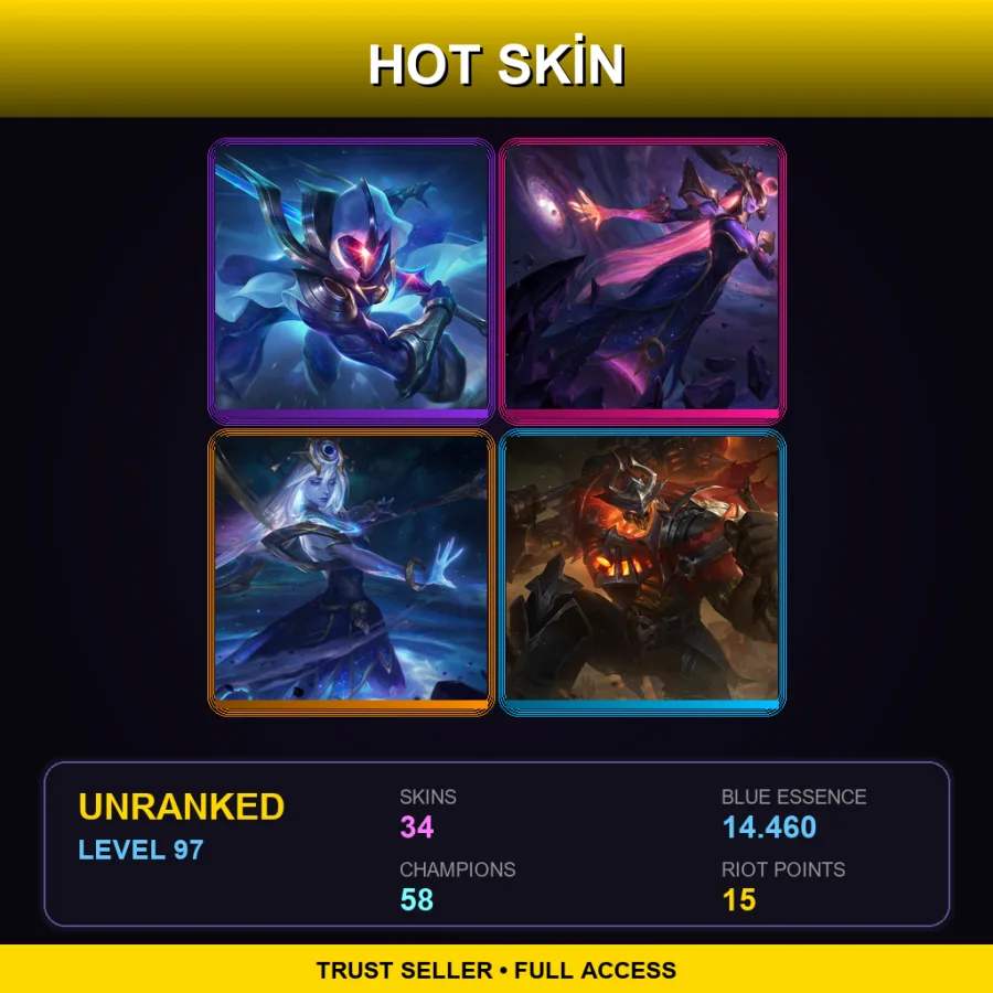 LAS | Lv97 | Unranked | 34 Skin | 58 Champ — LoL account