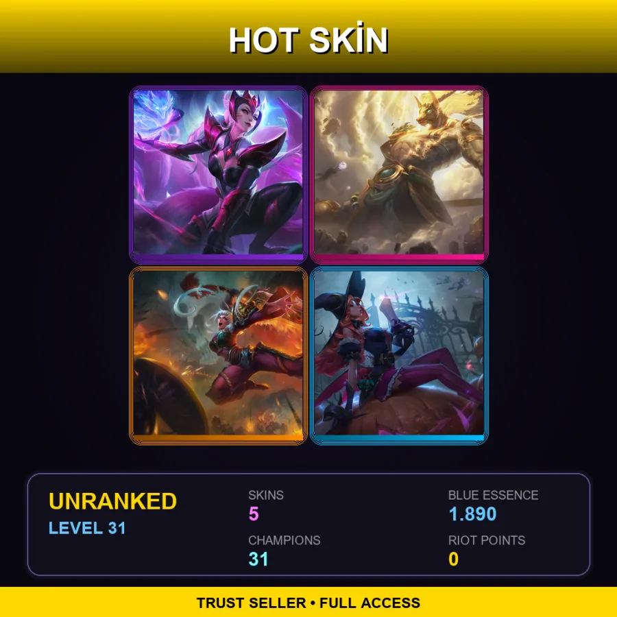 EUNE | Lv31 | Unranked | 5 Skin | 31 Champ — LoL account