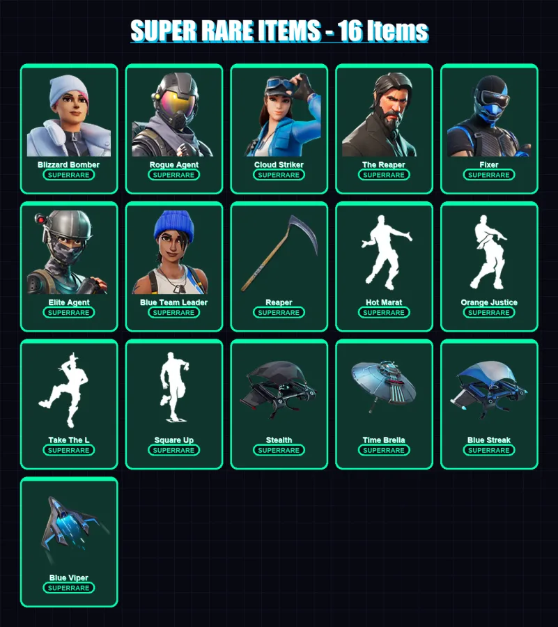 [PS4/PS5/XBOX/PC] | Blizzard Bomber | Rogue Agent | Cloud Striker | The Reaper | Fixer | 103 skin | 137 pickaxe | 123 emote | 141 glider | Lv2324 — Fortnite account