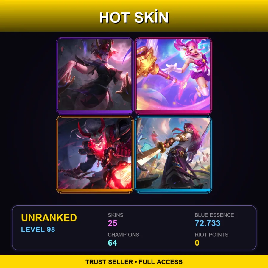 VN | Lv98 | Unranked | 25 Skin | 64 Champ — LoL account