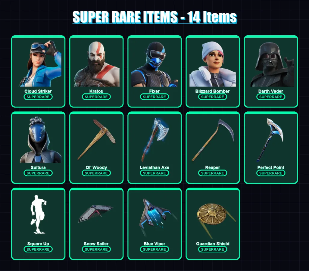[PC/XBOX/PSN] | Cloud Striker | Kratos | Fixer | Blizzard Bomber | Darth Vader | 117 skin | 128 pickaxe | 77 emote | 107 glider | Lv1511