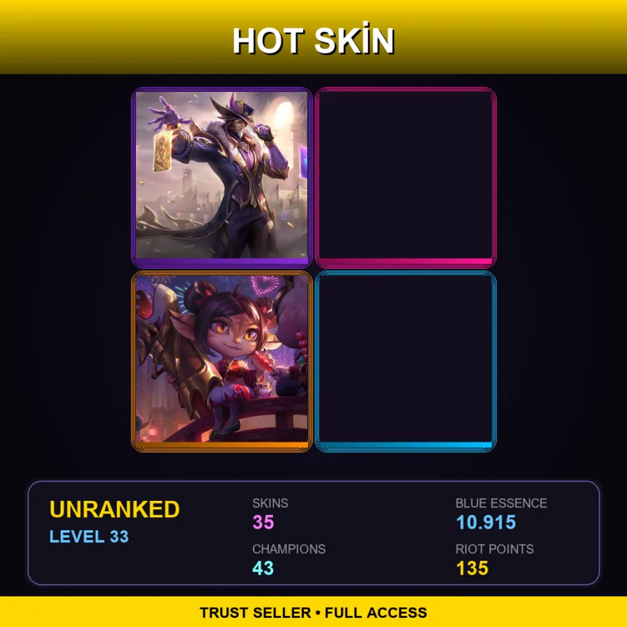 NA | Lv33 | Unranked | 35 Skin | 43 Champ