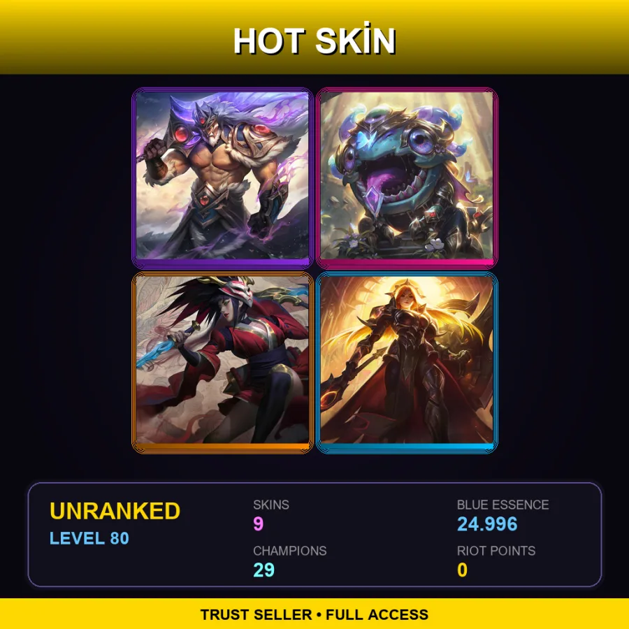 BR | Lv80 | Unranked | 9 Skin | 29 Champ — LoL account