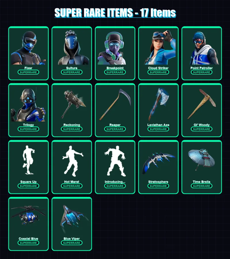 [PC/XBOX] | Fixer | Sultura | Breakpoint | Cloud Striker | Point Patroller | 171 skin | 158 pickaxe | 121 emote | 131 glider | Lv2307