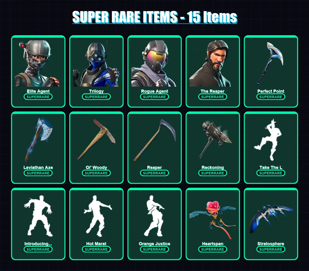 [PS4/PS5/XBOX/PC] | Elite Agent | Trilogy | Rogue Agent | The Reaper | A.I.M. | 119 skin | 114 pickaxe | 99 emote | 101 glider | Lv1778