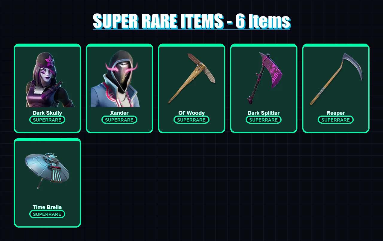 [PC/PSN] | Dark Skully | Xander | Deadpool | Sorana | Raz | 206 skin | 235 pickaxe | 155 emote | 176 glider | Lv2626