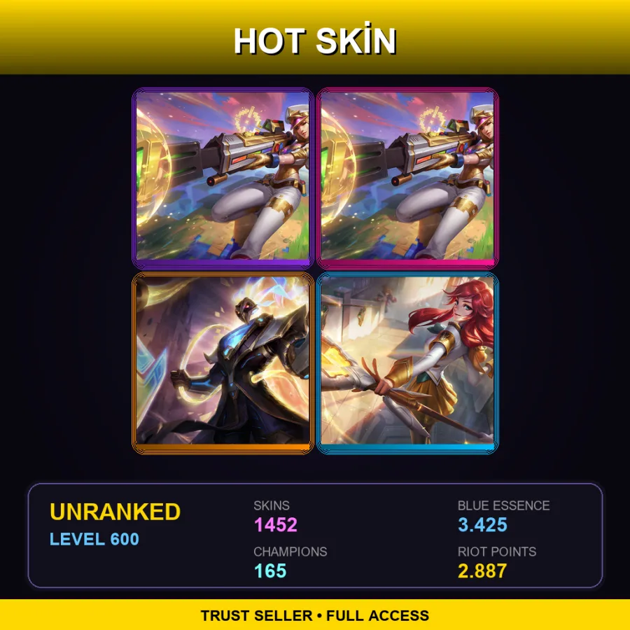 TW | Lv600 | Unranked | 1452 Skin | 165 Champ — LoL account
