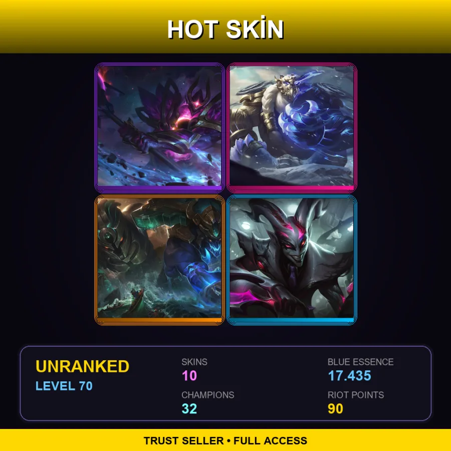 EUW | Lv70 | Unranked | 10 Skin | 32 Champ — LoL account