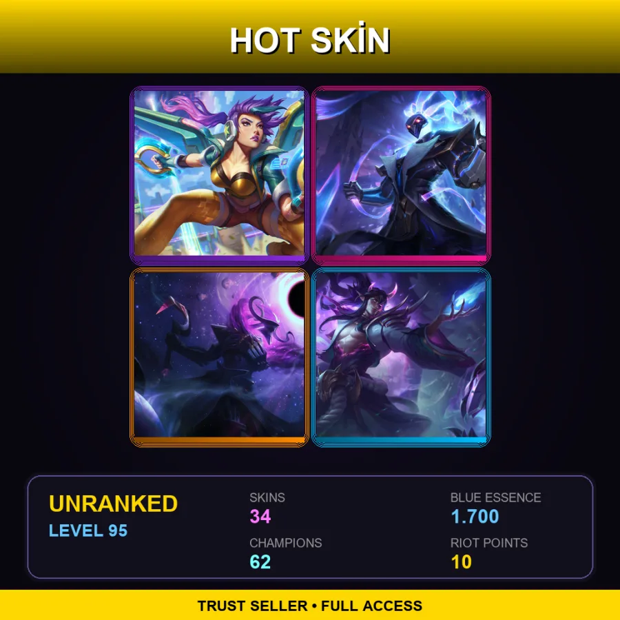 EUW | Lv95 | Unranked | 34 Skin | 62 Champ — LoL account