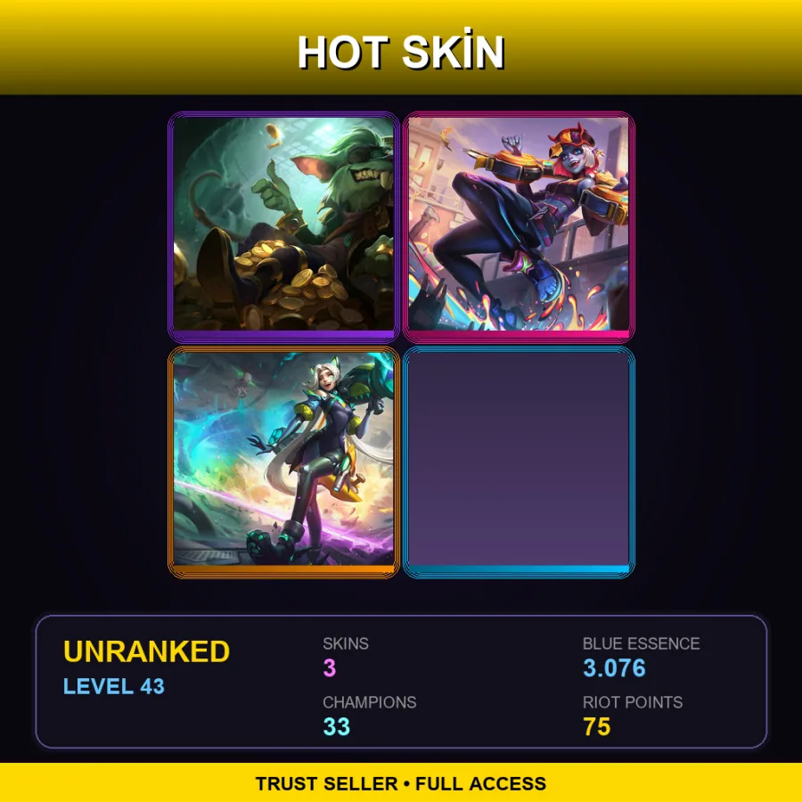 OCE | Lv43 | Unranked | 3 Skin | 33 Champ — LoL account
